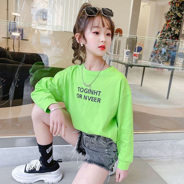

sleeve girl's long t-shirt spring children's versatile bottom shirt, Blue
