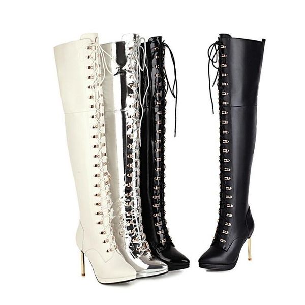 

boots size 32-43 stiletto high heeled knee autumn winter trendy women's, Black