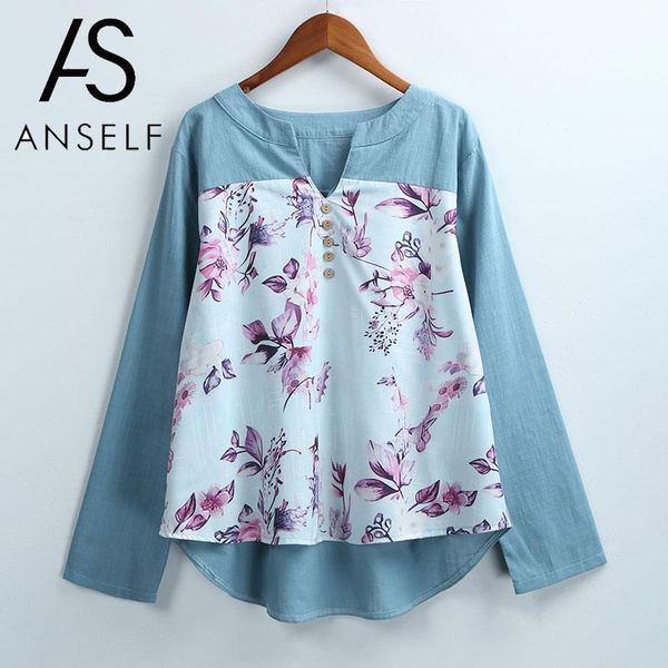 

women vintage blouse floral print splicing front v neck long sleeves shirt 3xl 4xl 5xl plus size shirts casual female, White