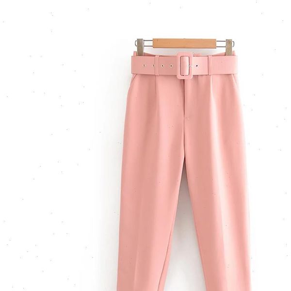 

new womens yellow suit pant trousers with belt high waist solid office lady pants female zora purple pants streetwear pink pants, Black;white