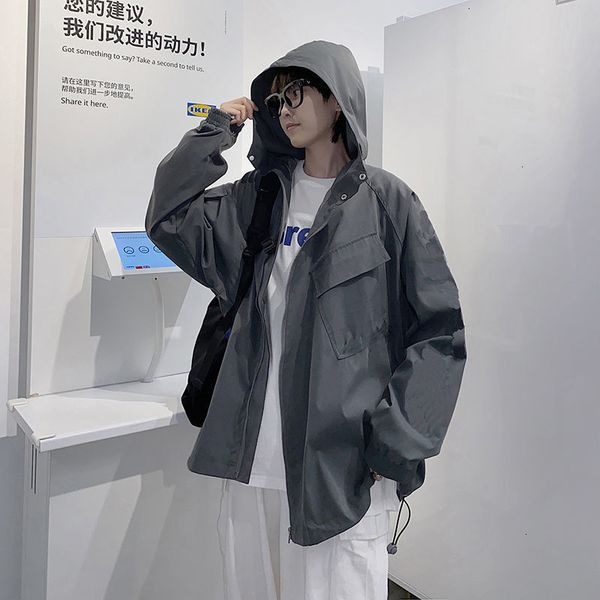 

2021 spring summer men's fashion solid color casual hooded jackets mens streetwear hip-hop bomber jacket men a05z, Black;brown