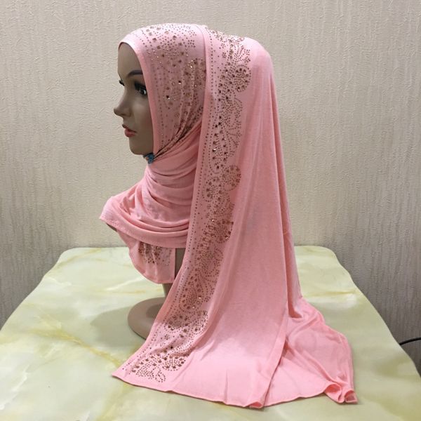 Sciarpa lunga da donna musulmana Accessori per capelli con strass Copricapo in cotone Hijab Avvolgere Cappello da preghiera arabo Scialli Sciarpe Stola Foulard Turbante 160 * 50 cm