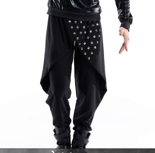 

shopping men costumes halun slim pants tide hairstylist personality culottes / s-2xl, Black