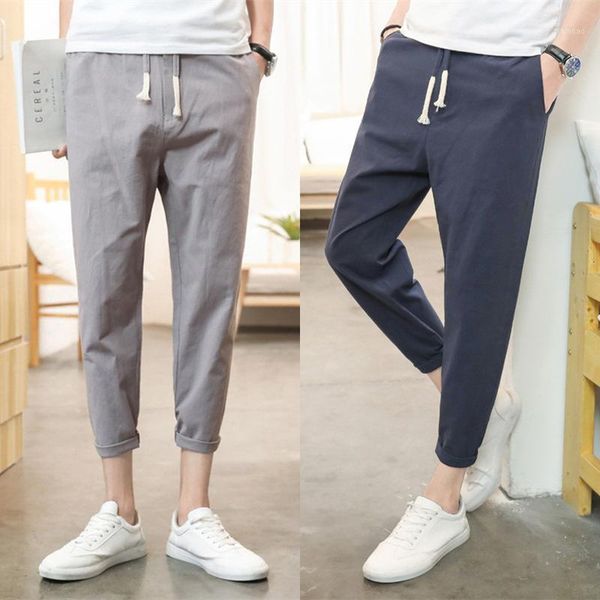 

men's pants two) nine-point summer korean trend loose casual feet cotton and linen harem, Black