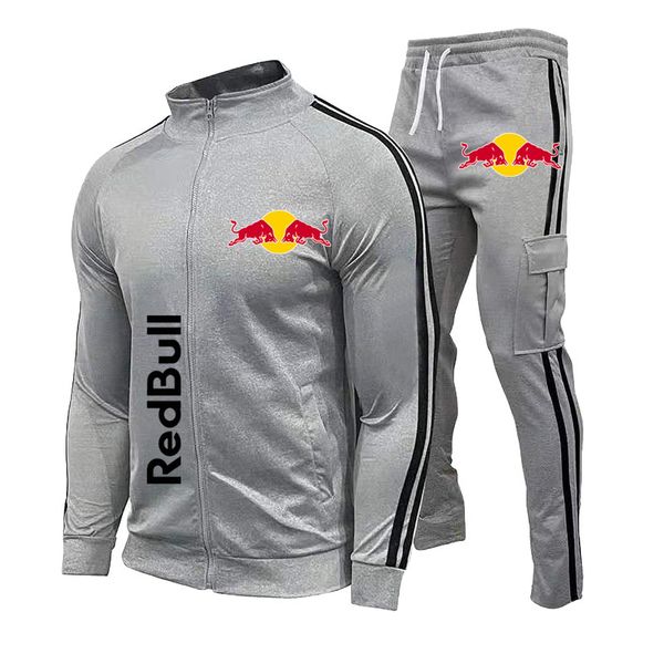 

men s 2-piece set full zipper red bull pattern sportswear print street casual long-sleeved breathable soft wicking, Gray
