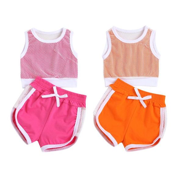 

clothing sets focusnorm baby girls sports clothes set 2pcs solid hollow out sleeveless vest + side split shorts 0-18m, White