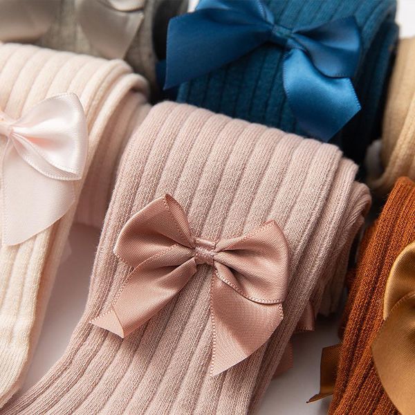

footies leggings socks bow autumn and winter combed cotton children girls tight wool striped fits true, Blue