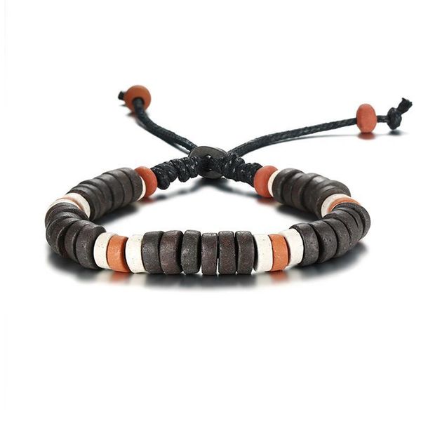 

link, chain vintage stones charm bracelets for men size adjustable nylon rope wrist tribal erkek bileklik, Black