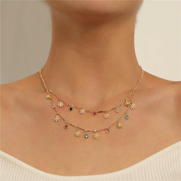 

chains women's chain necklace 2021 multi-layer sweet daisy flower lady collar jewelry luxury gold and silver party accessories