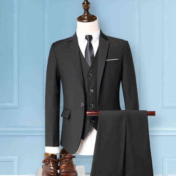 

luxury suits blaze busins men's three piece british slim four color large man suit, Black