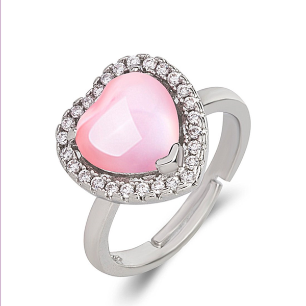 

cluster rings romantic style silver plated love heart rose pink quartz resizable finger ring with rhinestone for valentine's day jewelr, Golden;silver