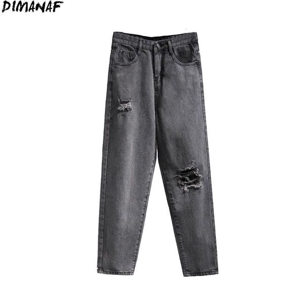 

women's jeans dimanaf 2021 plus size women pants ripped hole high waist denim harem black fashion spring straight basic large s-5xl, Blue