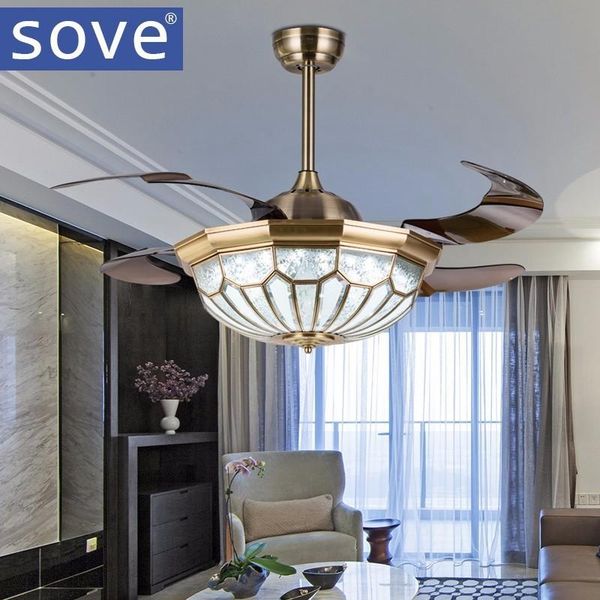 

42 inch modern led crystal ceiling fans with lights living dining room folding ceiling fan lamp with remote control 220 volt fan