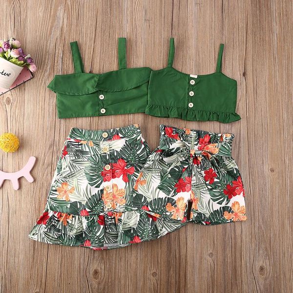 

clothing sets baby & children's 1-5years kid summer infant kids girl crops bowknot + floral skirt /shorts 2pcs clothes, White