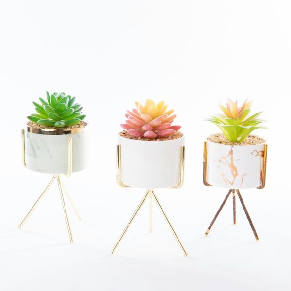 

decorative flowers & wreaths artificial green plant manufacturer triangle golden iron frame ceramic pot succulent potted creative ornaments