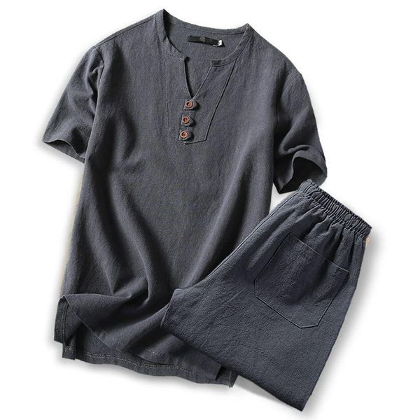 

men's t-shirts large size men t shirt set m-7xl 8xl 9xl linen long sleeve shirts casual v-neck two-piece suit sets for 150kg, White;black