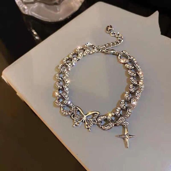 

charm bracelets hollow butterfly exquisite shining rhinestone bracelet personality hip hop chain korean fashion women jewelry, Golden;silver