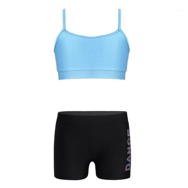 

msemis children tankini swimsuit spaghetti straps crop letter printed shorts clothes set kids girls ballet dance tutu outfit clothing se, White