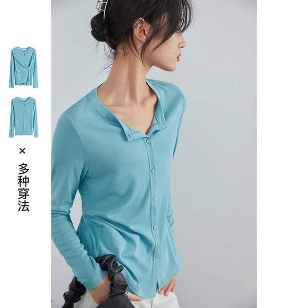 

fansilanen casual blue thin knitted cardigan women long sleeve spring button up female office lady sweater oversize 210607, White