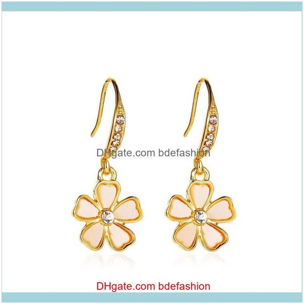 

& chandelier jewelrykorean fresh floral earrings hook five flower zircon ear for gift women alloy white fashion dangle earring jewelry drop, Silver