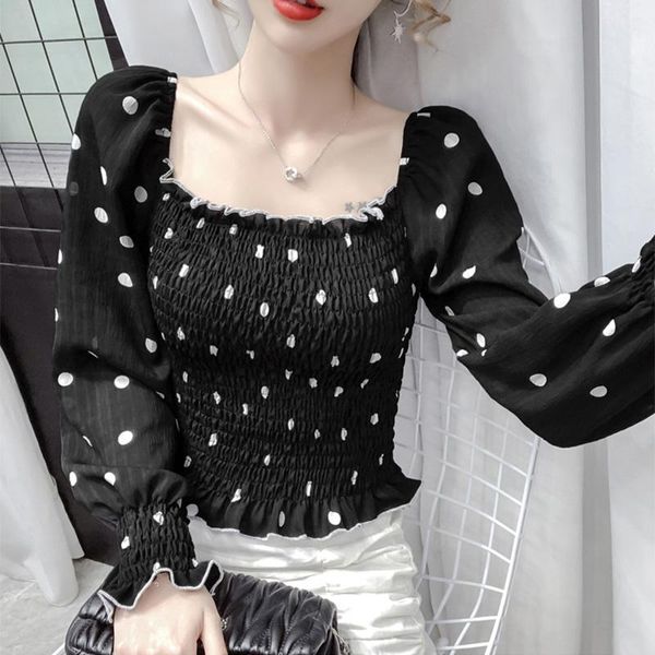 

women's blouses & shirts fashion elegant square collar chiffon blouse women retro floral print long sleeve shirt chic female outwear/, White