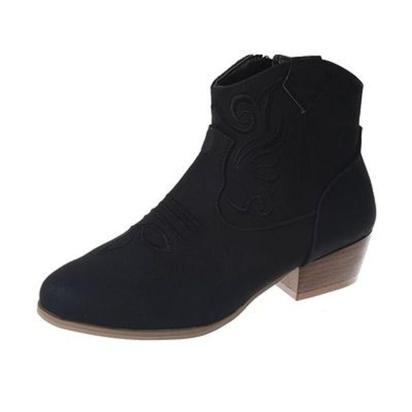 

boots 2021 autumn women's knight embroidered suede celebrity style, Black