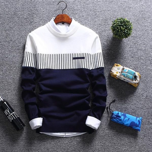 

men's sweaters autumn winter 2021 pullover wool slim fit striped knitted mens brand clothing casual pull homme hombre, White;black