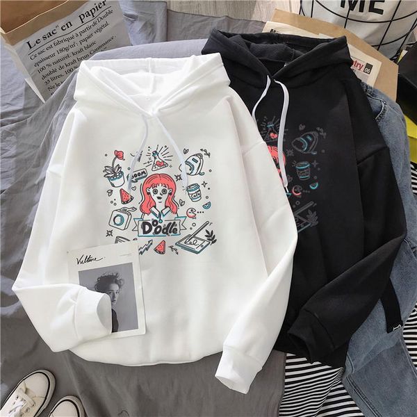 

women's hoodies & sweatshirts harajuku streetwear hip hop women casual loose pullovers female winter plush long sleeve hooded 2021, Black