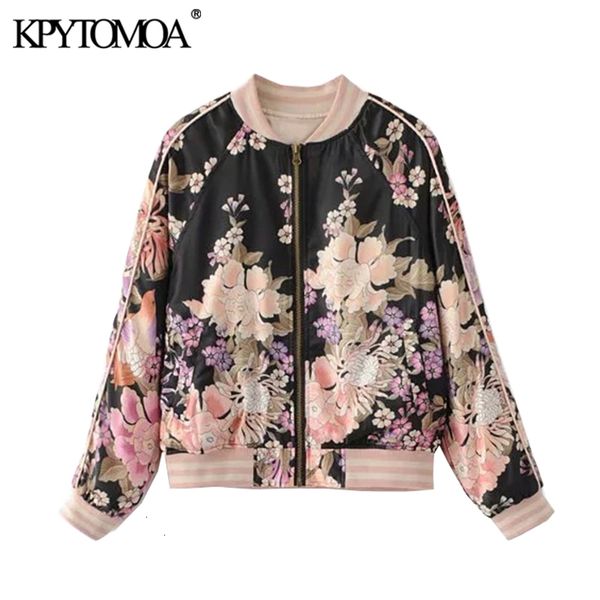 

kpytomoa women boho fashion floral print bomber jacket vintage o neck long sleeve female outerwear chic cx200728, Black;brown