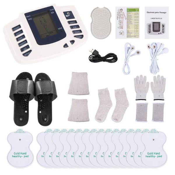 

electric massagers russian/english button electrical muscle stimulator therapy massager pulse tens acupuncture full body ems massage relax c