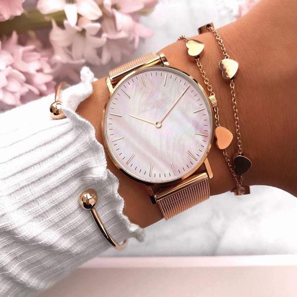 

wristwatches fashion women's watches quartz wristwatch ladies luxury rose stainless steel bracelet clock for students girls montre femm, Slivery;brown