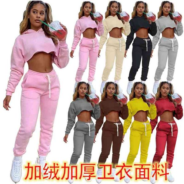 

autumn and winter women's sweater solid two piece plush thickened leisure sports suit, Gray