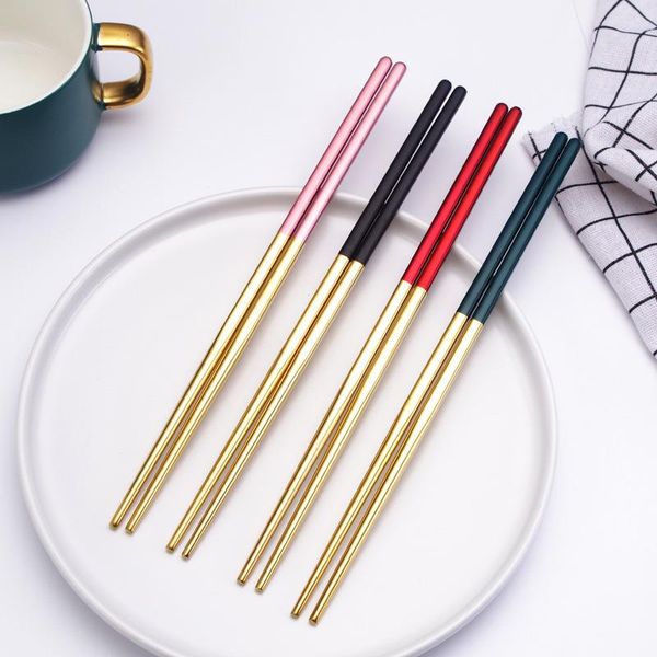 

chopsticks coloful tableware 304 stainless steel square alloy gold wedding chop sticks korean metal