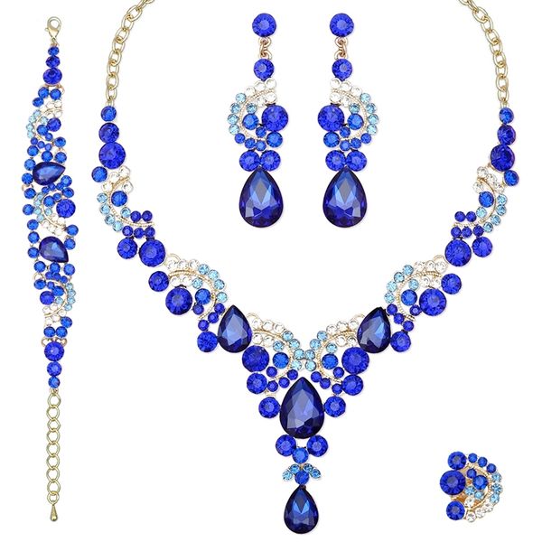 

luxury crystal earrings necklace bridal wedding jewelry set elegant bride party prom costume dress accessories gifts for women, Black