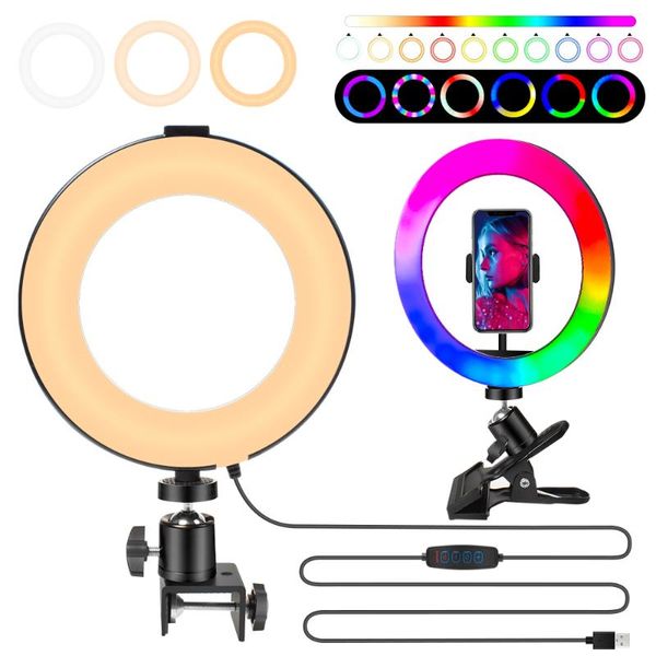 

flash heads selfie ring light clip with clamp mount desk for lapcomputer 360 degrees rotatable lamp streaming