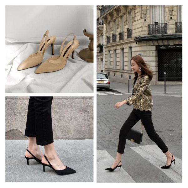 

dress shoes women sandals high heels summer brand woman pumps thin party pointed toe slip on office ladie shoe plus sizede, Black