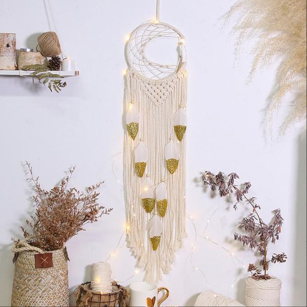 

decorative objects & figurines pendant wall dream catcher crescent shaped gold feather weaving handmade craft for garden room decoration vin