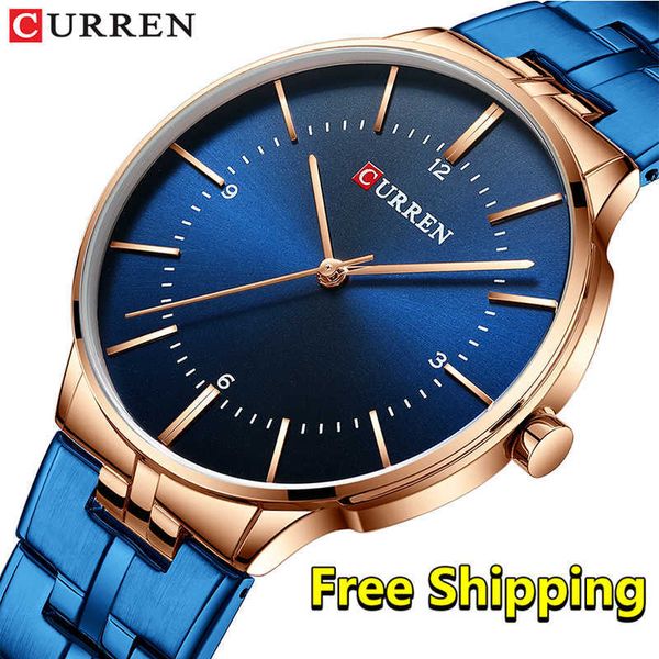 

curren watches men casual waterproof blue men's wristwatch clock minimalist business luxury brand watch men 210527, Slivery;brown