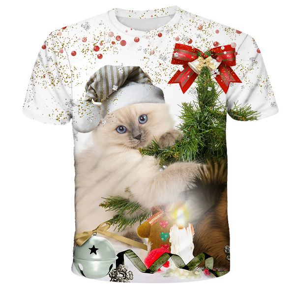 

summer elf christmas carfield reindeer 3d printing tee 4-14t childrens fun t-shirt santa claus t-shirt short sleeve t-shirt, Blue