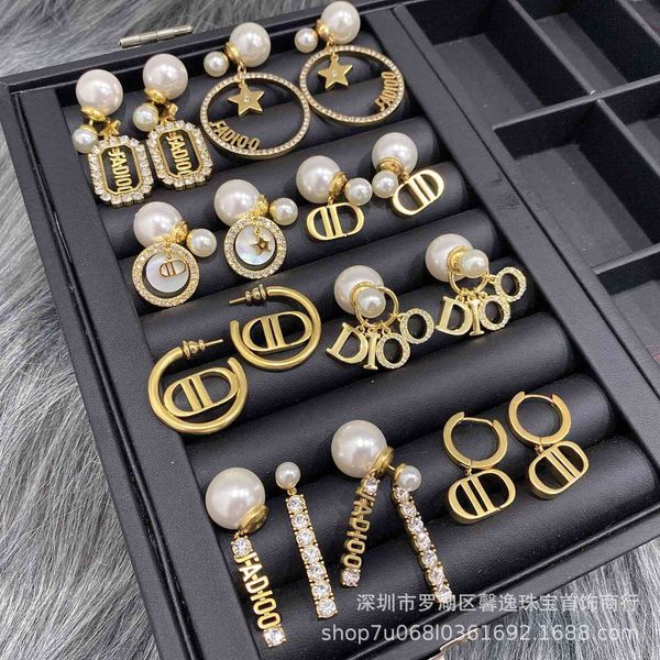 

special offer 75% off outlet online family new star same pearl earrings net red letter love pearl earrings female elzp, Golden