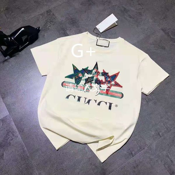 

design clothing spring summer 2021 new + embroidered five pointed star jump sugar short sleeve t-shirt for men and women (korean version 051, White