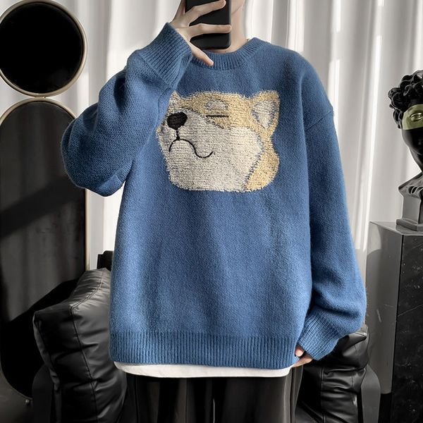 

2021 new of the male cartoons printed long-sleeve wool jackets nightgowns fashion cashmere pullovers homme knit size s-3xl 27ld, White;black