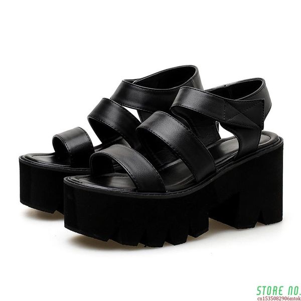 

sandals gladiator for women platform heels hook loop ankle strap ladies casual shoes rome style 2021 summer drop ship, Black