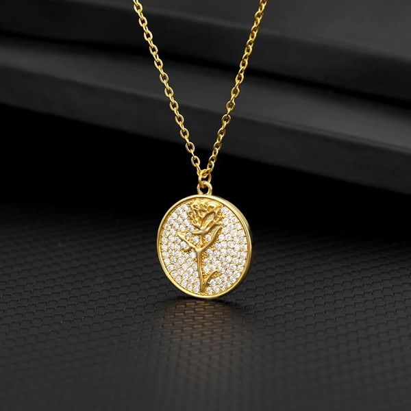 

chokers goth rose flower coin pendant necklaces for women zircon crystal choker gold collares chain female jewelry christmas gifts, Golden;silver