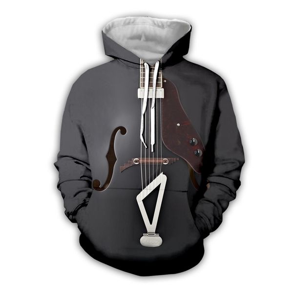 

2021 new 3d musical instrument digital printing hoodie men's sweater, Black