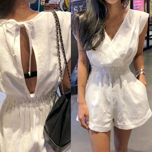 

women's jumpsuits & rompers summer cotton sleeveless vest jumpsuit loose casual pants tooling high waist shorts 20210117, Black;white