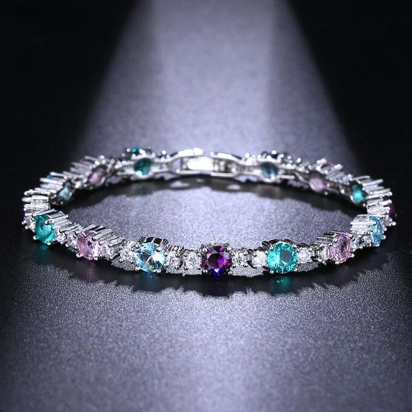 

link, chain ekopdee luxury multi color zircon bracelet bangle for women summer cubic zirconia bracelets female wedding jewelry, Black