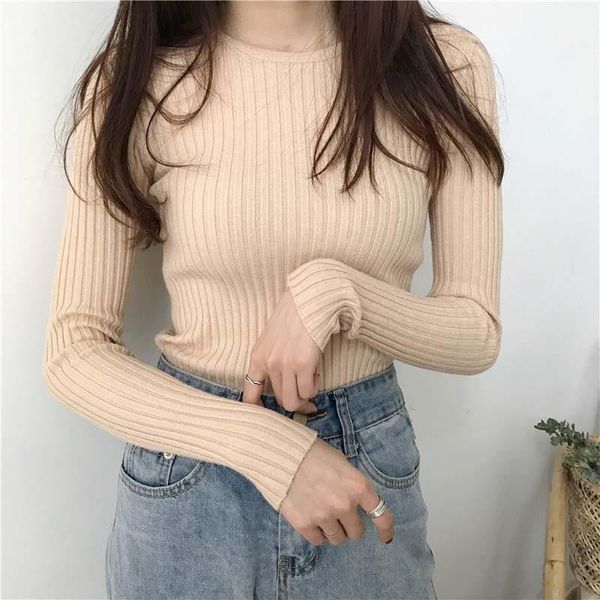 

women's sweaters simple fall o-neck women slim solid color long sleeve sweater female winter knitted casual pullovers k, White;black