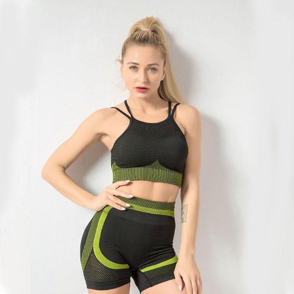 

yoga outfit 2psc gym clothing women seamless set sports bra pants workout female crop shorts sportswear