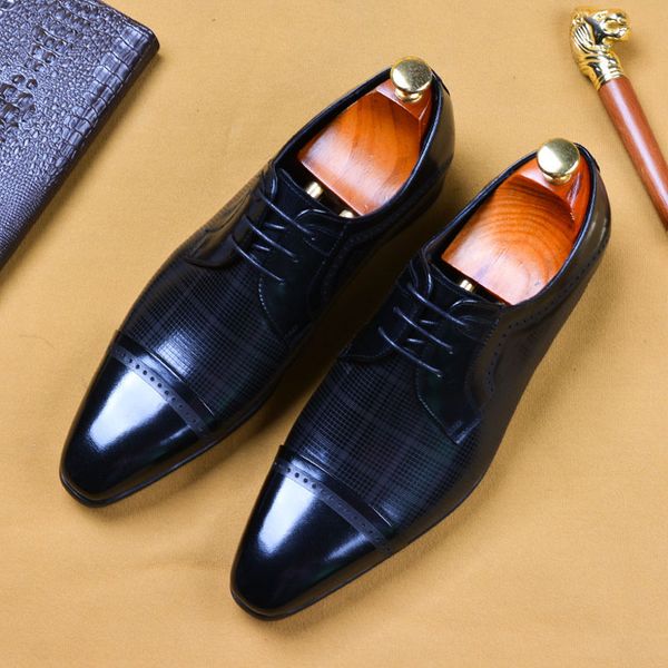 

Genuine Leather Dress Formal Oxford Shoes For Men Lace Up Pointed Toe Zapatos De Hombre De Vestir Business Wedding Shoes A28, Black